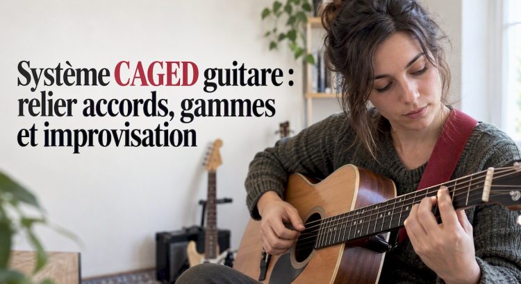 Main formant un accord sur le manche d'une guitare