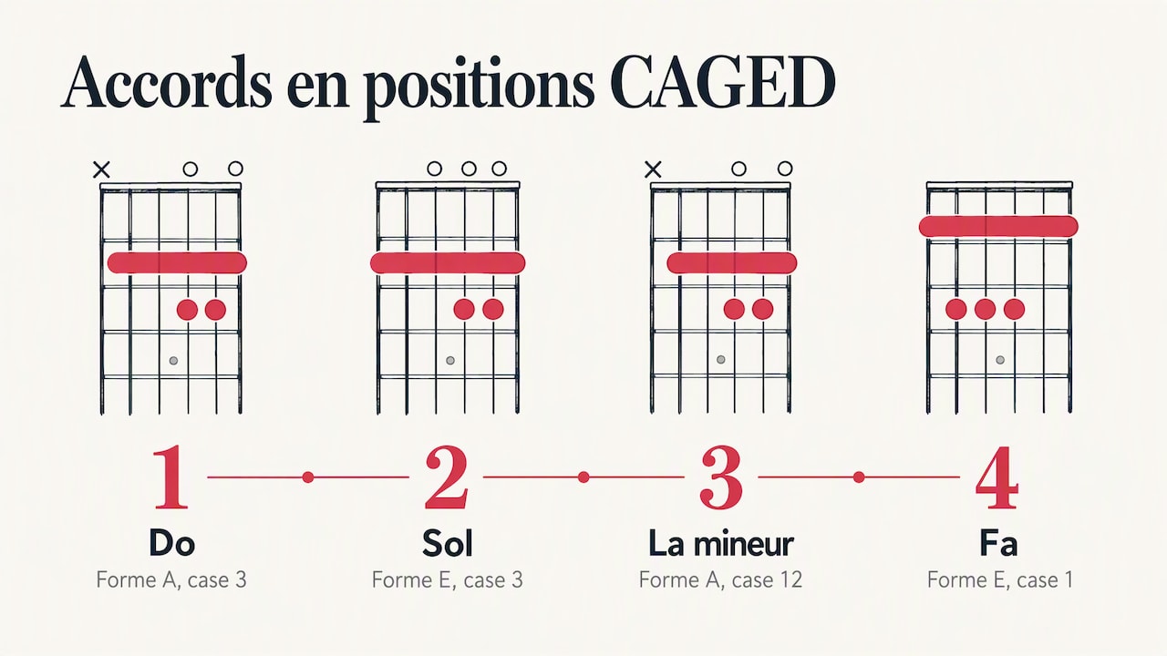 Comment appliquer le CAGED sur des morceaux et des progressions d'accords courants ? — overview diagram