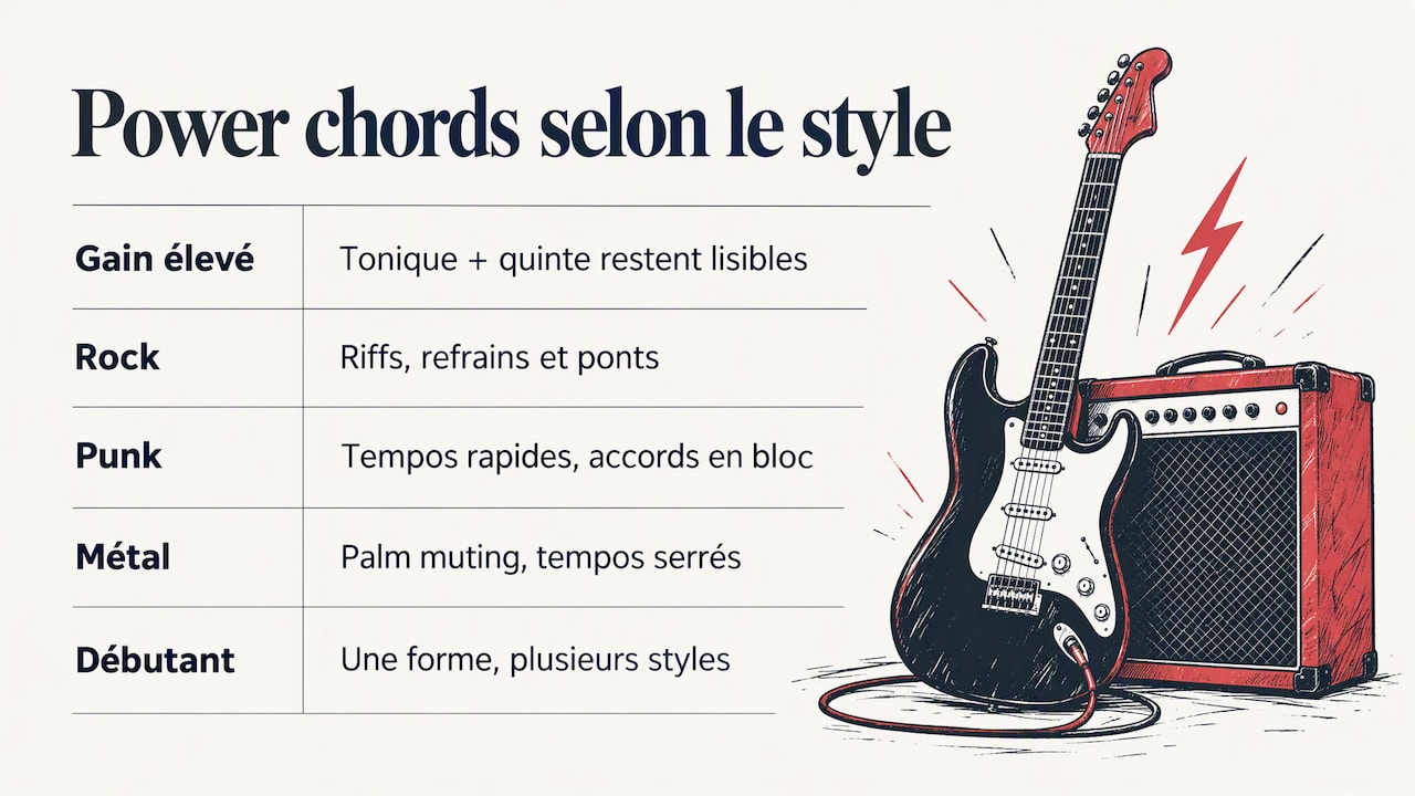 D'où viennent les power chords et dans quels styles les entend-on ? — overview diagram