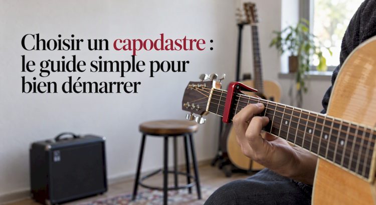 Capodastre rouge placé sur le manche d'une guitare