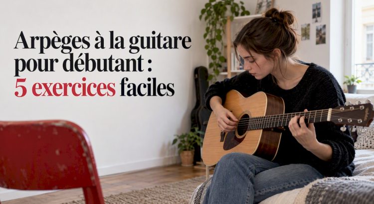 Débutante en train de jouer un arpège à la guitare acoustique