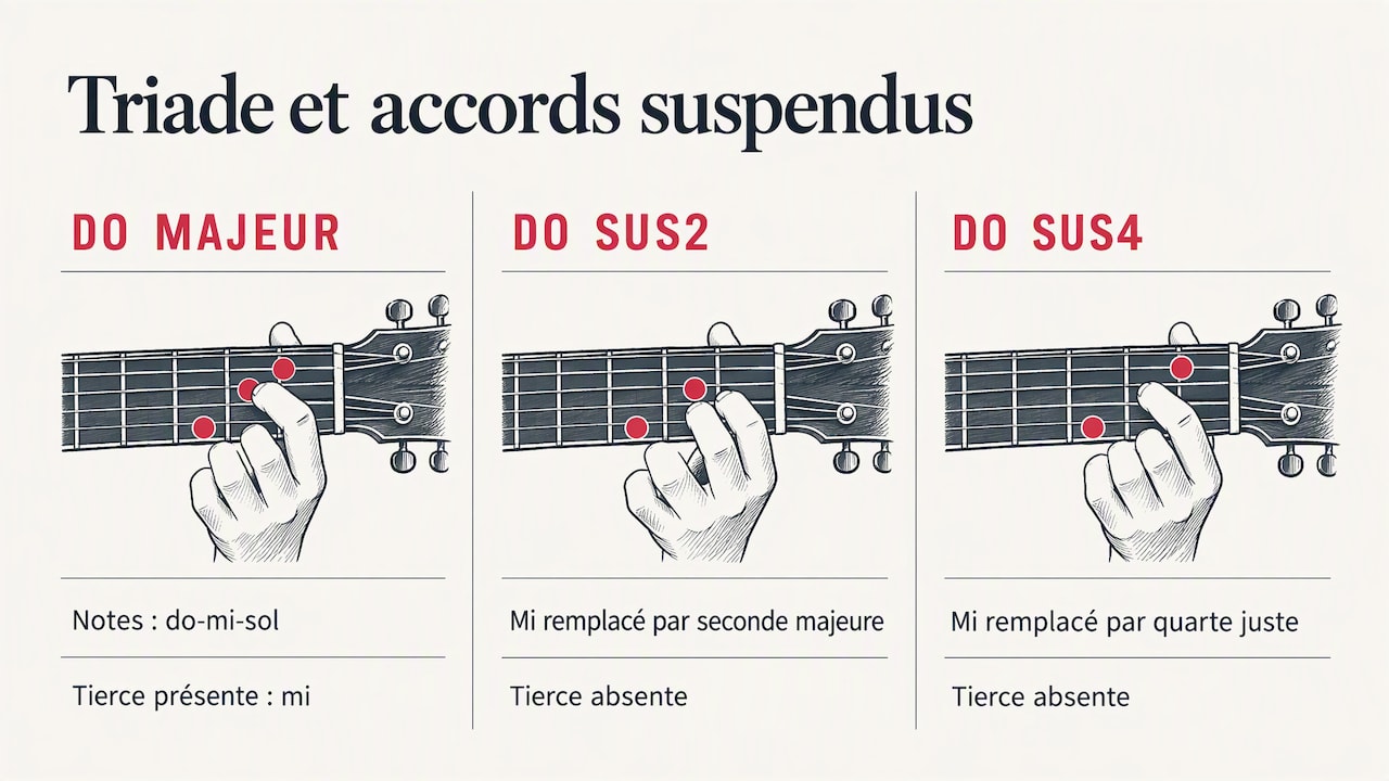 Comparaison des notes des accords sus2 et sus4